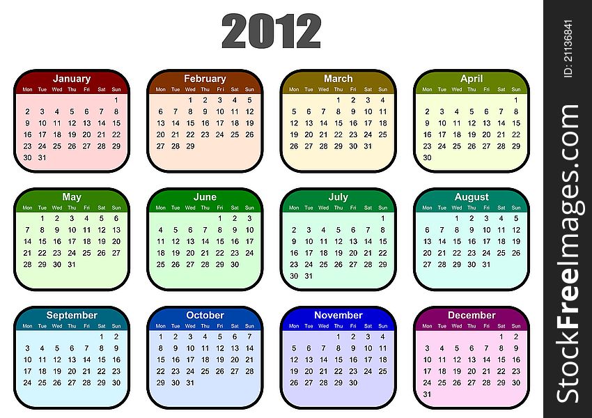 Colorful calendar for 2012 year