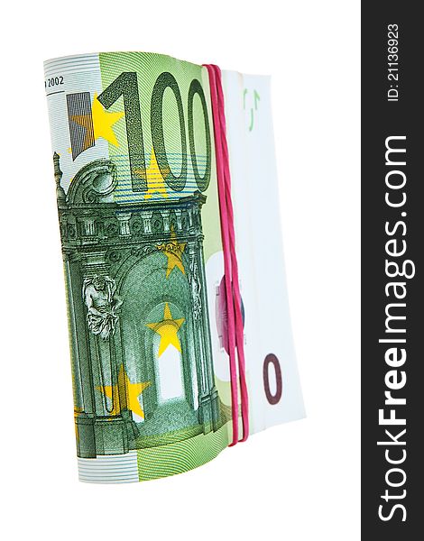 One hundred Euro banknotes isolated over white background. One hundred Euro banknotes isolated over white background.