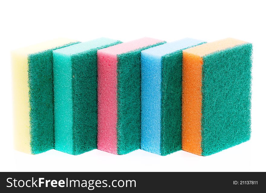 Multi-colourful kitchen sponges for ware washing - isolated on white background