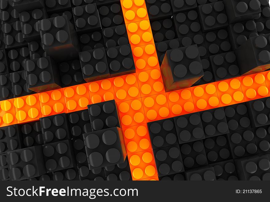Plastic construction background with red and black  bricks. Plastic construction background with red and black  bricks