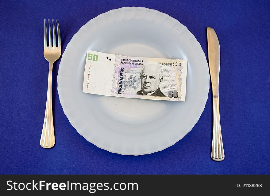 Plate with money studio photography