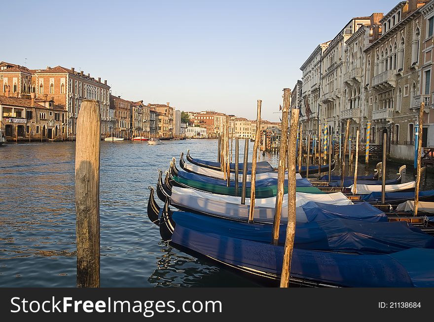 Gondolas on Grand Canal in Venice, Italy