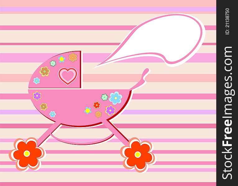 Colorful flowers perambulator for baby girl sample card