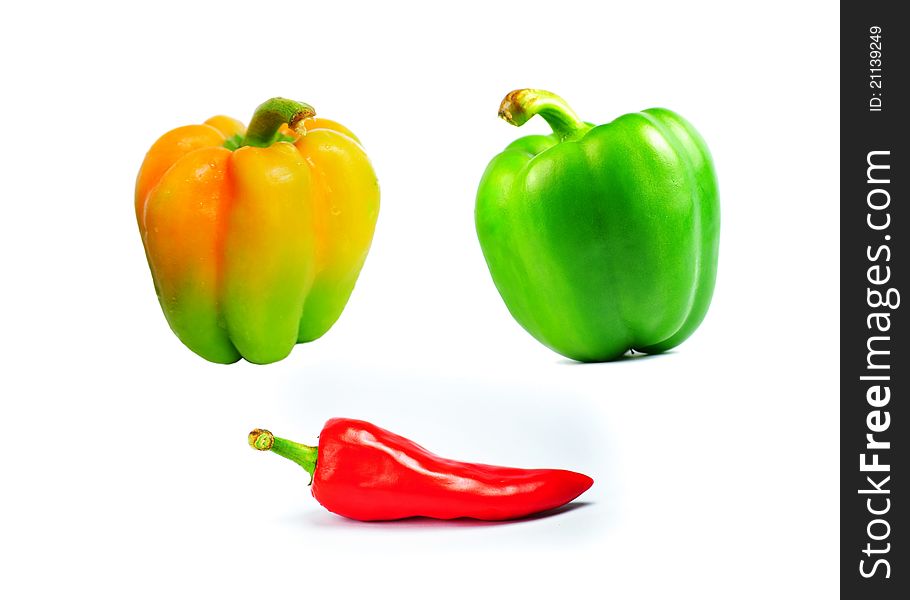 A collage of green, yellow and red bell peppers. A collage of green, yellow and red bell peppers.