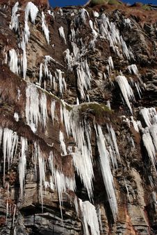 Frozen Icicles On A Cliff Face Royalty Free Stock Photo Frozen Icicles On A Cliff Face Royalty Free Stock Photo