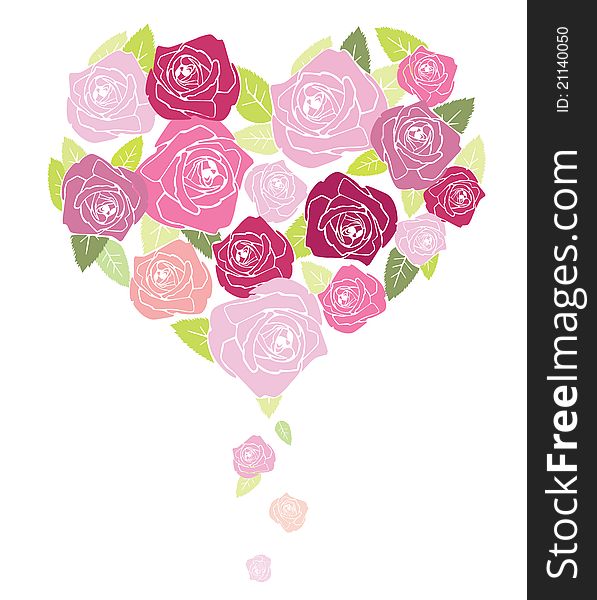 Floral heart shape made from pink roses
