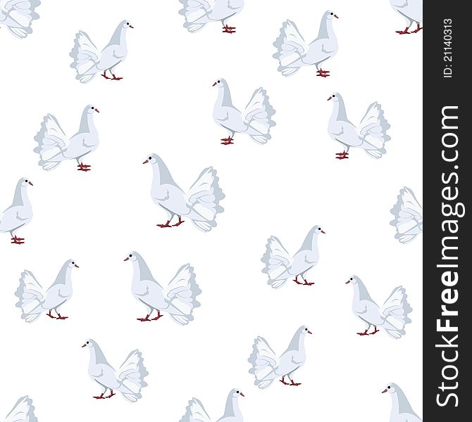 Seamless background of white doves. The illustration on white background. Seamless background of white doves. The illustration on white background.