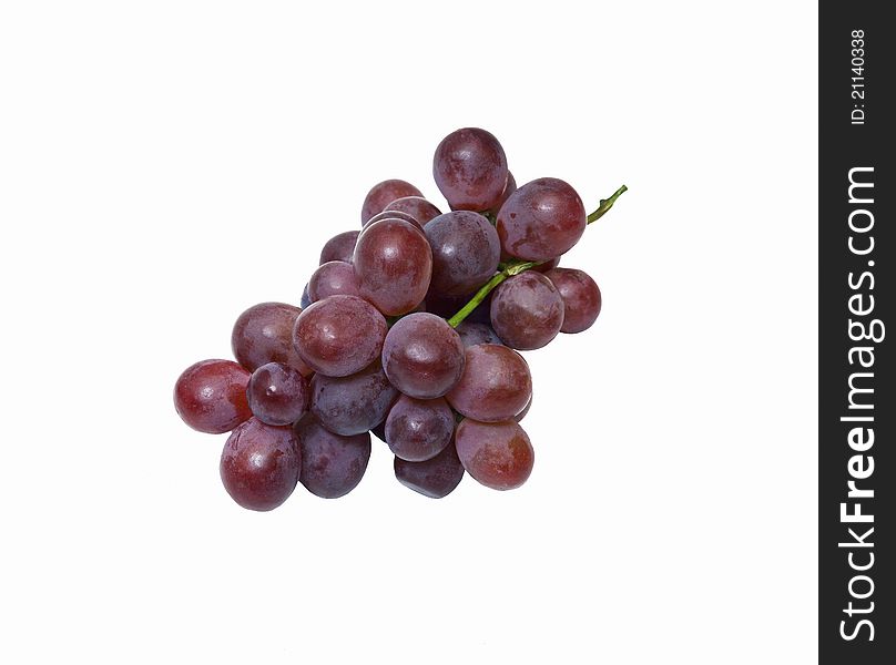 Diagonal on a white background of a bunch of grapes. Diagonal on a white background of a bunch of grapes