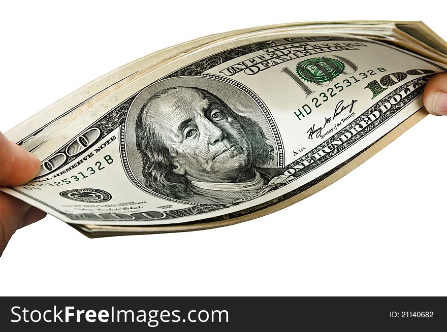 Hands with money isolated on the white background