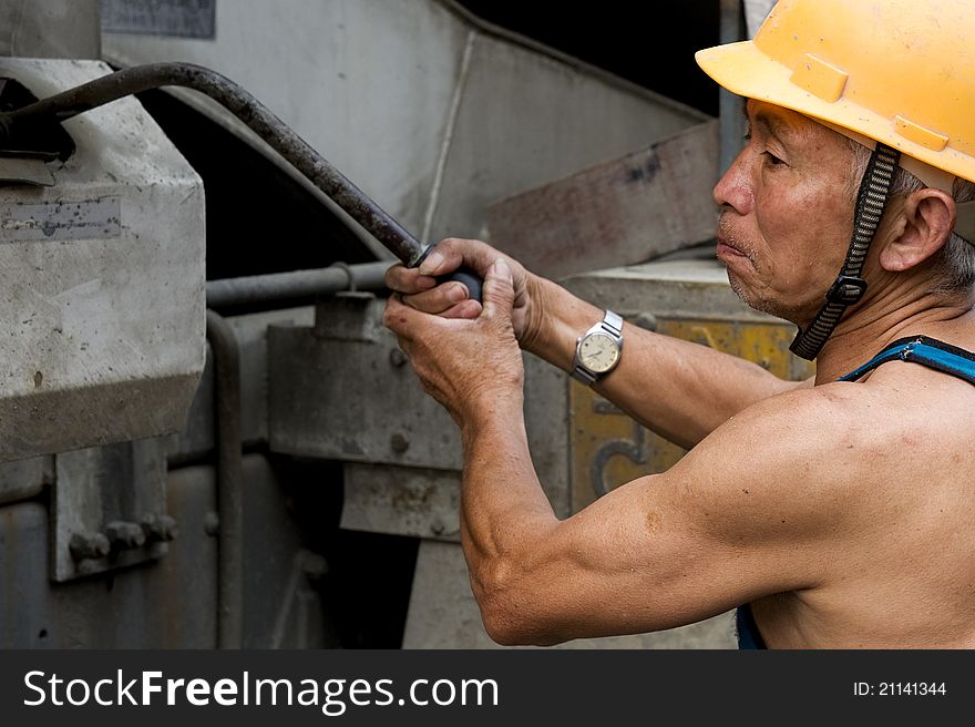 Hardworking laborer on construction site