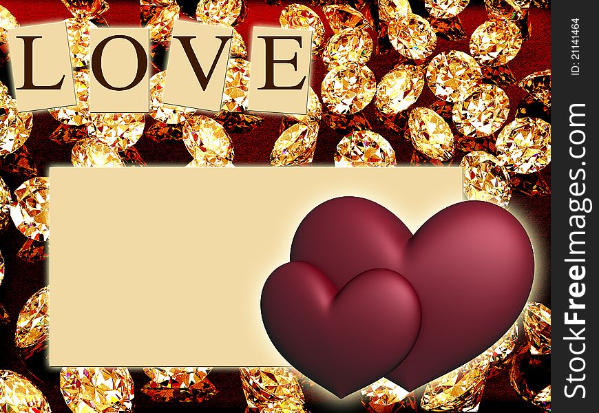 Hearts on a abstract background with diamonds. Hearts on a abstract background with diamonds