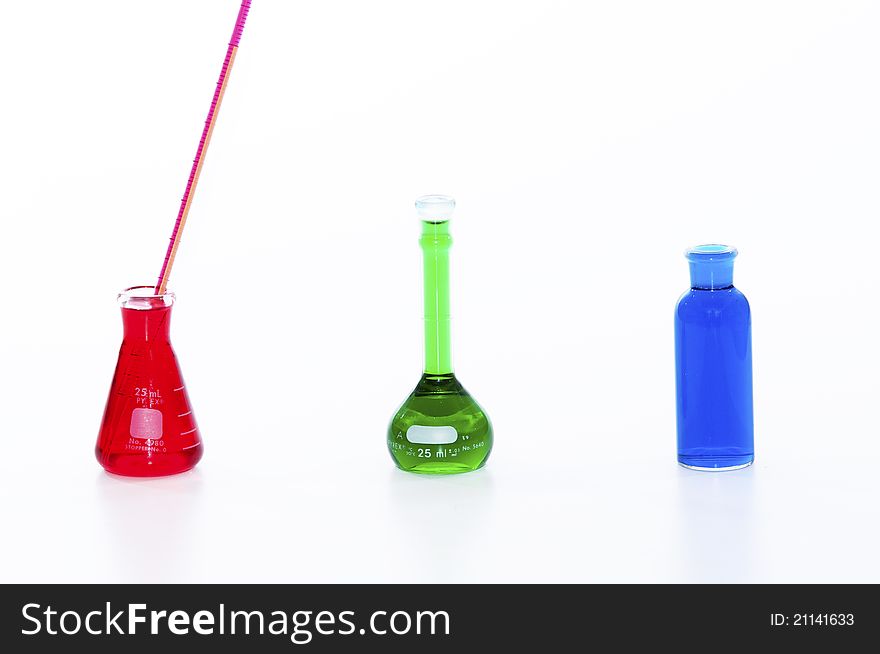 Chemistry Laboratory test instruments - glass vials with color liquids. Chemistry Laboratory test instruments - glass vials with color liquids