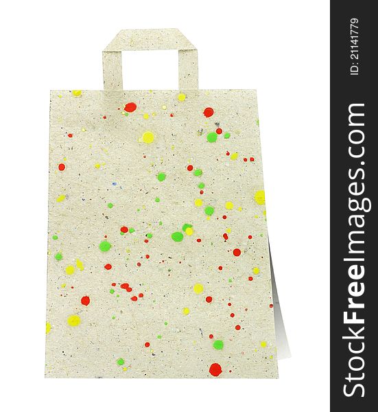 Bag recycled paper craft stick on white background