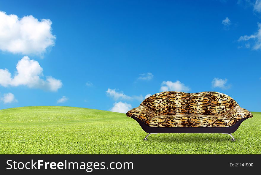 Tiger Sofa On The Grass Field