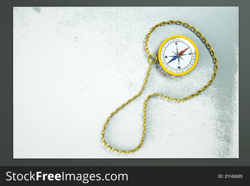 A compass with chain on the old aged white list
