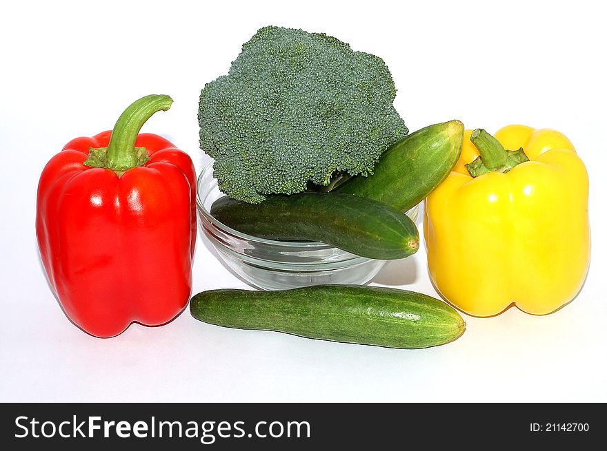 Vegetables of Pepper and Cucumber and Green Cabbage. Vegetables of Pepper and Cucumber and Green Cabbage