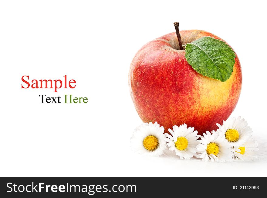 Fresh red apple with water droplets isolated on a white background