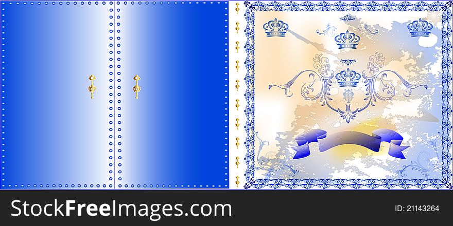 Stylization of an old book cover with crowns. Stylization of an old book cover with crowns