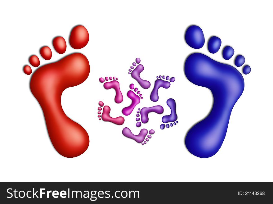 Multicolored plasticine footprints on a white background. Multicolored plasticine footprints on a white background