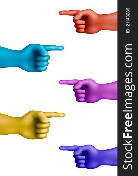 Multicolored plasticine pointed out hands on a white background. Multicolored plasticine pointed out hands on a white background