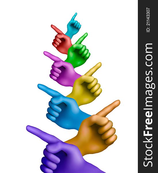 Multicolored plasticine pointed out hands on a white background. Multicolored plasticine pointed out hands on a white background