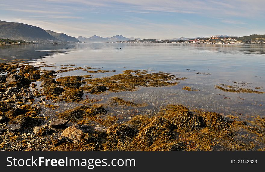 August sunny morning in north Norway near Tromso. August sunny morning in north Norway near Tromso