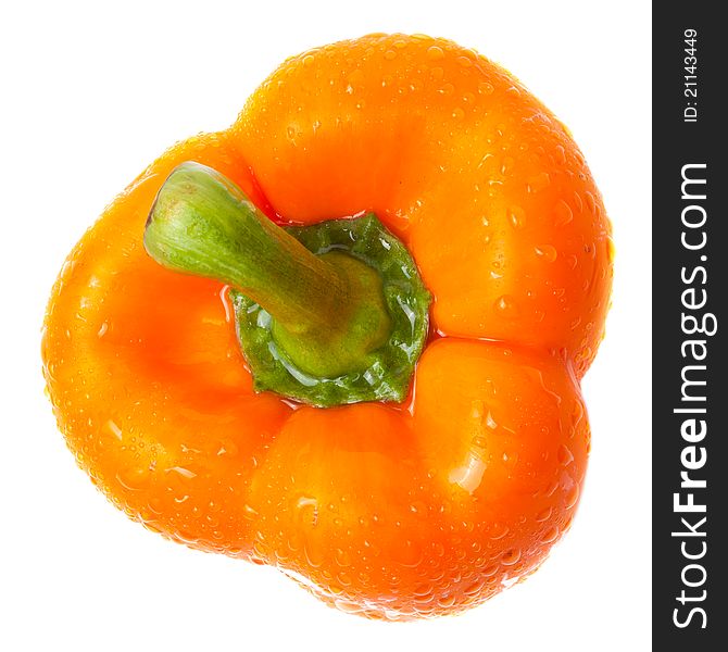 Fresh orange pepper top on white background isolated