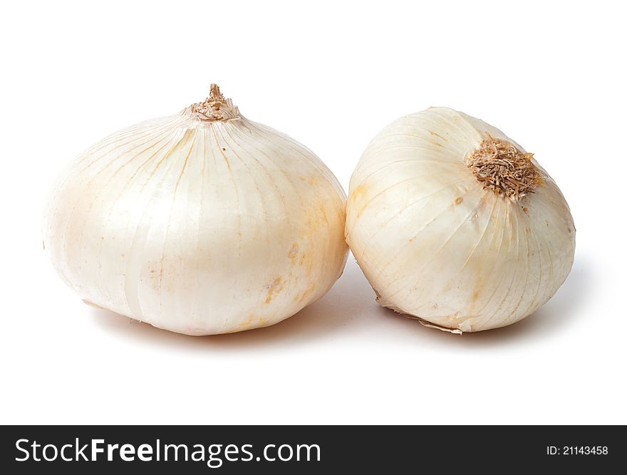 Two white onions isolated with shadow