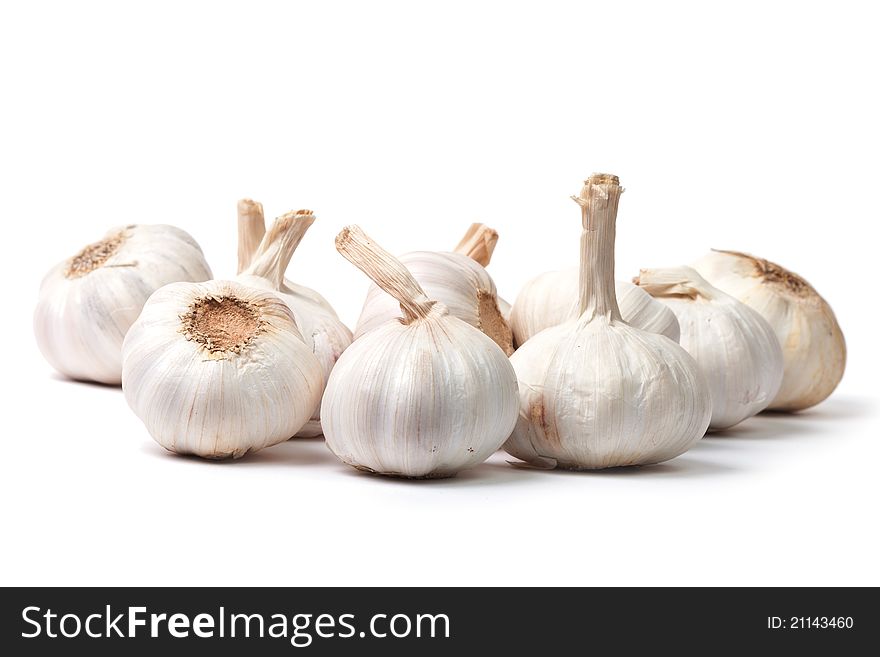 Bunch Of Garlic Bulbs On White