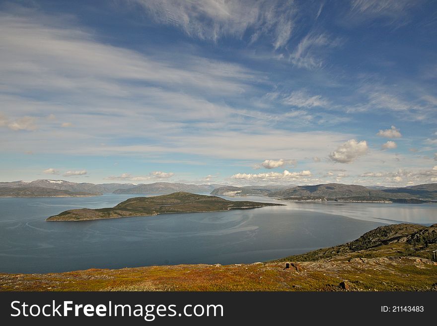 August sunny morning in north Norway near Tromso. August sunny morning in north Norway near Tromso