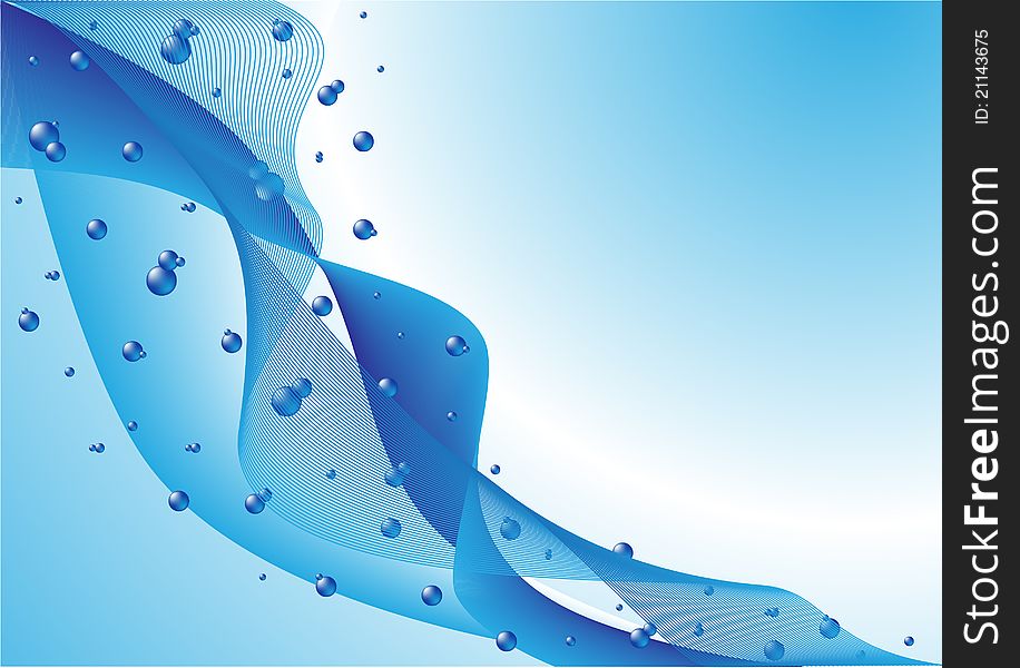 Abstract blue background as waves with water drops vector. Abstract blue background as waves with water drops vector