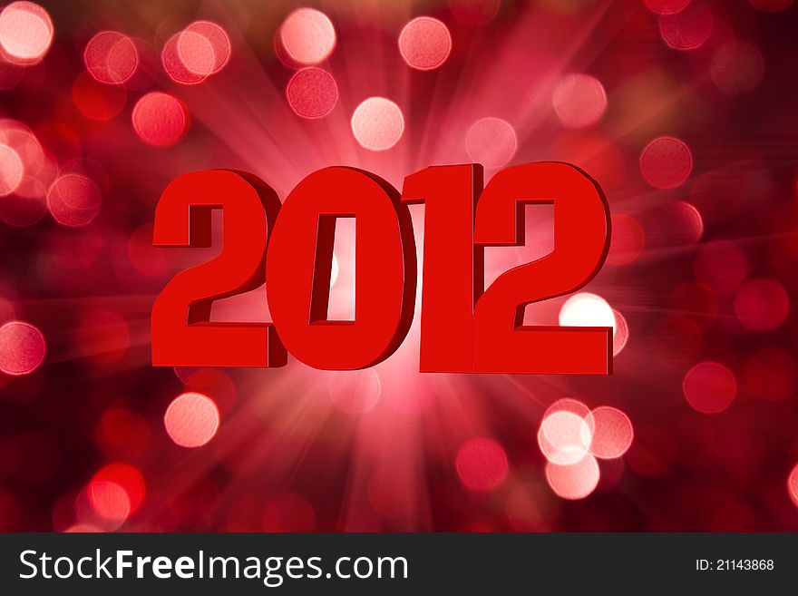 Defocused christmas background with New year 2012, 3D text