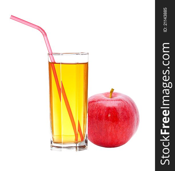 Red apple with juice isolated on white
