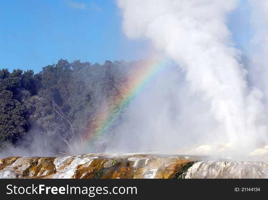 Hot Spring with rainbow in Rotorua, New Zealand. Hot Spring with rainbow in Rotorua, New Zealand