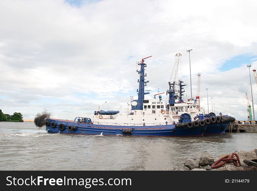 Tug boat on the river shannon at foynes in ireland. Tug boat on the river shannon at foynes in ireland