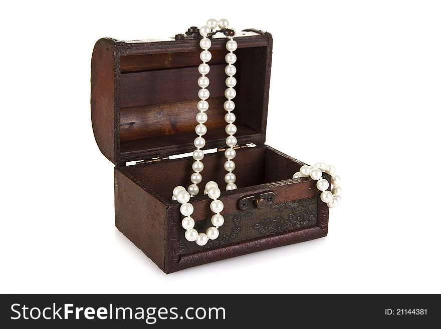 Treasure Chest with Pearls isolated over white background