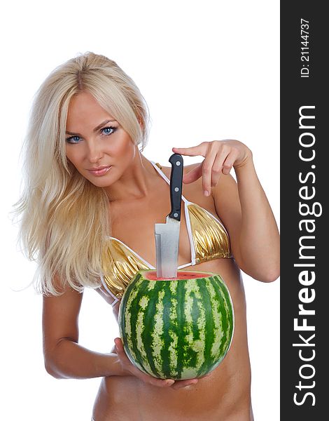 Blonde In Bikini With Watermelon