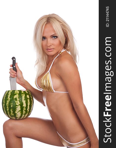 Blonde In Bikini With Watermelon