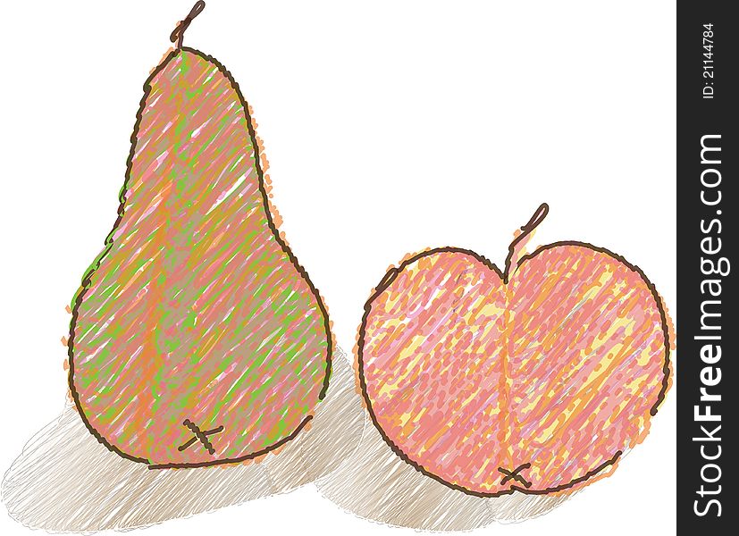 Hand drawn still life with apple and pear