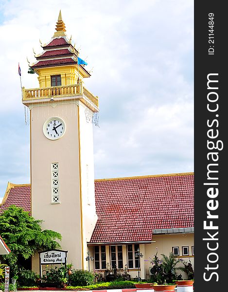 Clock tower in Chiangmai train station, Thailand