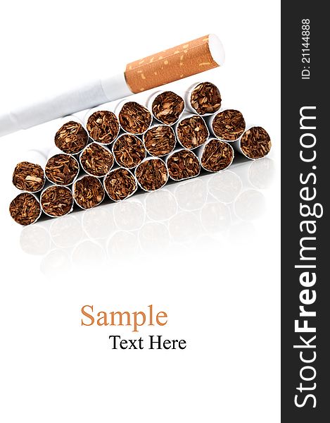 Many cigarettes isolated on a white background. Many cigarettes isolated on a white background