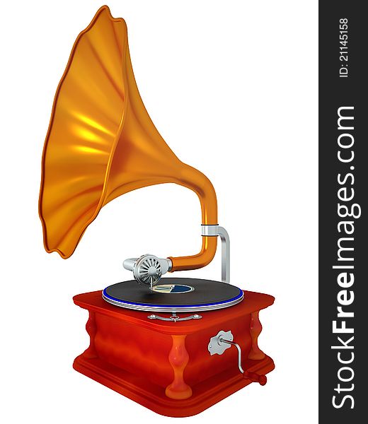 Ancient antiquarian gramophone Isolated on a white background
