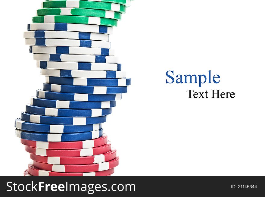 Stacks of poker chips isolated on a white background