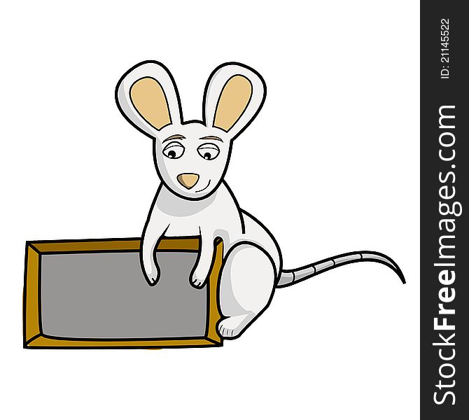 Illustration white mouse with board