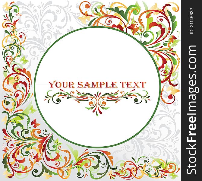 Greeting card with a floral pattern. Round frame for text. Greeting card with a floral pattern. Round frame for text.