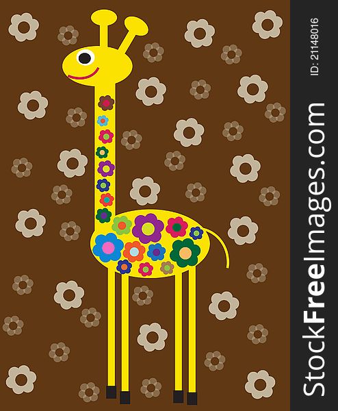 Funny color illustration of flower giraffe,creative computer graphic design with natural theme,animal
