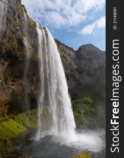 View of the waterfall in Iceland Seljalandsfoss. View of the waterfall in Iceland Seljalandsfoss