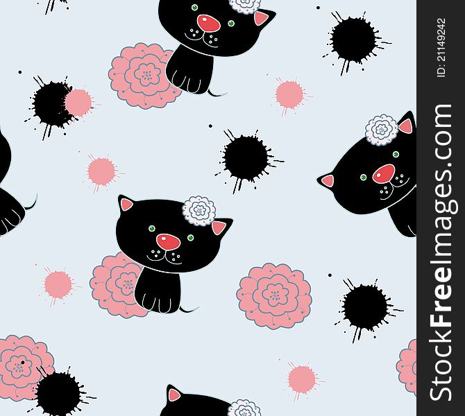 Cat and flowers. Pattern