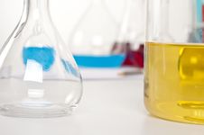 Laboratory Items, Flask With Yellow Liquid Royalty Free Stock Photography Laboratory Items, Flask With Yellow Liquid Royalty Free Stock Photography