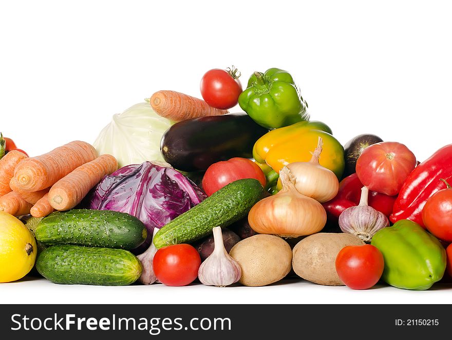 Assortment of fresh vegetables on white